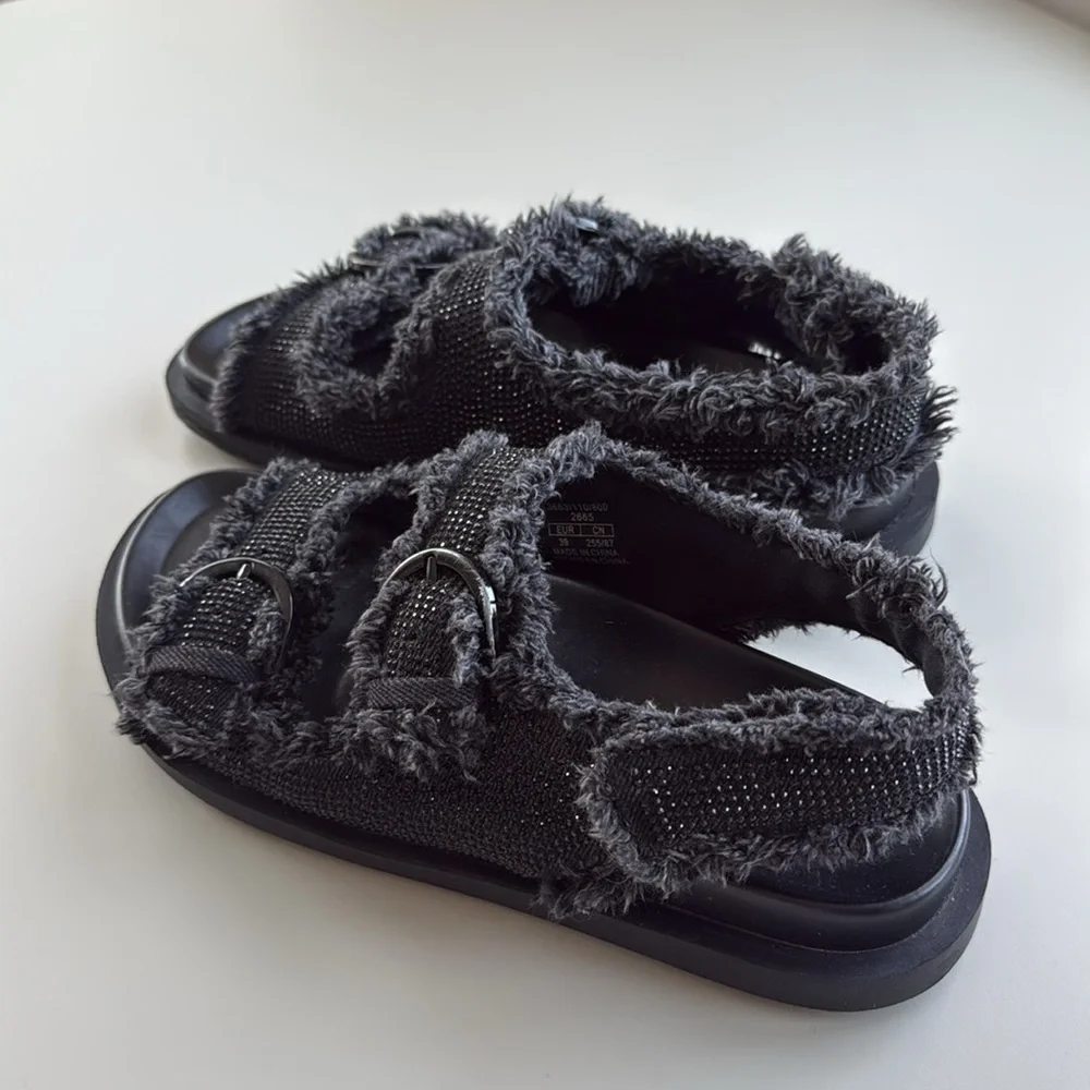 Zara Black Dad Sandals with Rhinestones – Size 39 - Picture 4 of 11